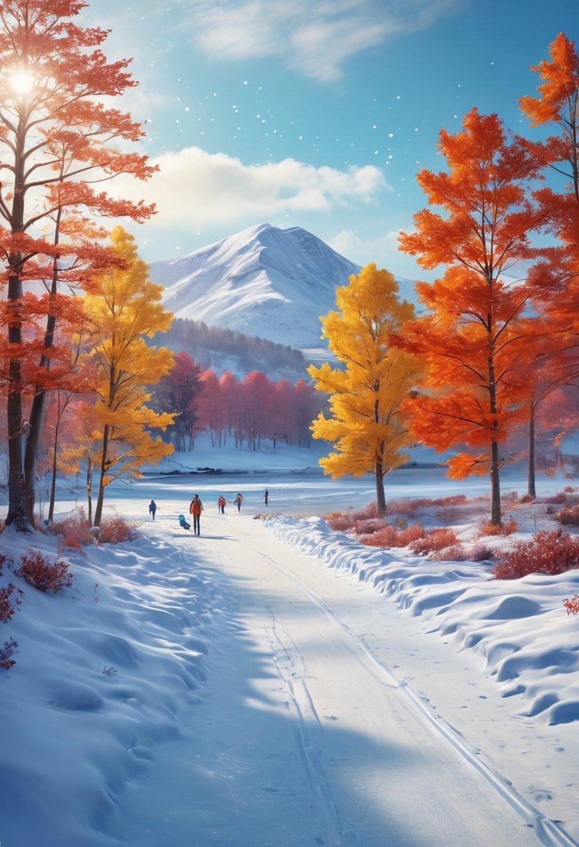 A vibrant winter landscape showcasing a variety of exhilarating sliding activities, featuring colorful ice slides, excited families sledding down snowy hills, and children ice skating on a frozen lake. Snowflakes are gently falling into the scene, and playful winter colors create a joyful atmosphere. super-realistic. vibrant colors. cheerful winter theme.